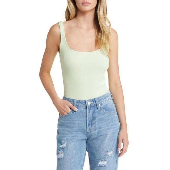 NWT BP. NORDSTROM - Lime Green Organic Cotton Blend Ribbed Bodysuit Size XL - Picture 1 of 5